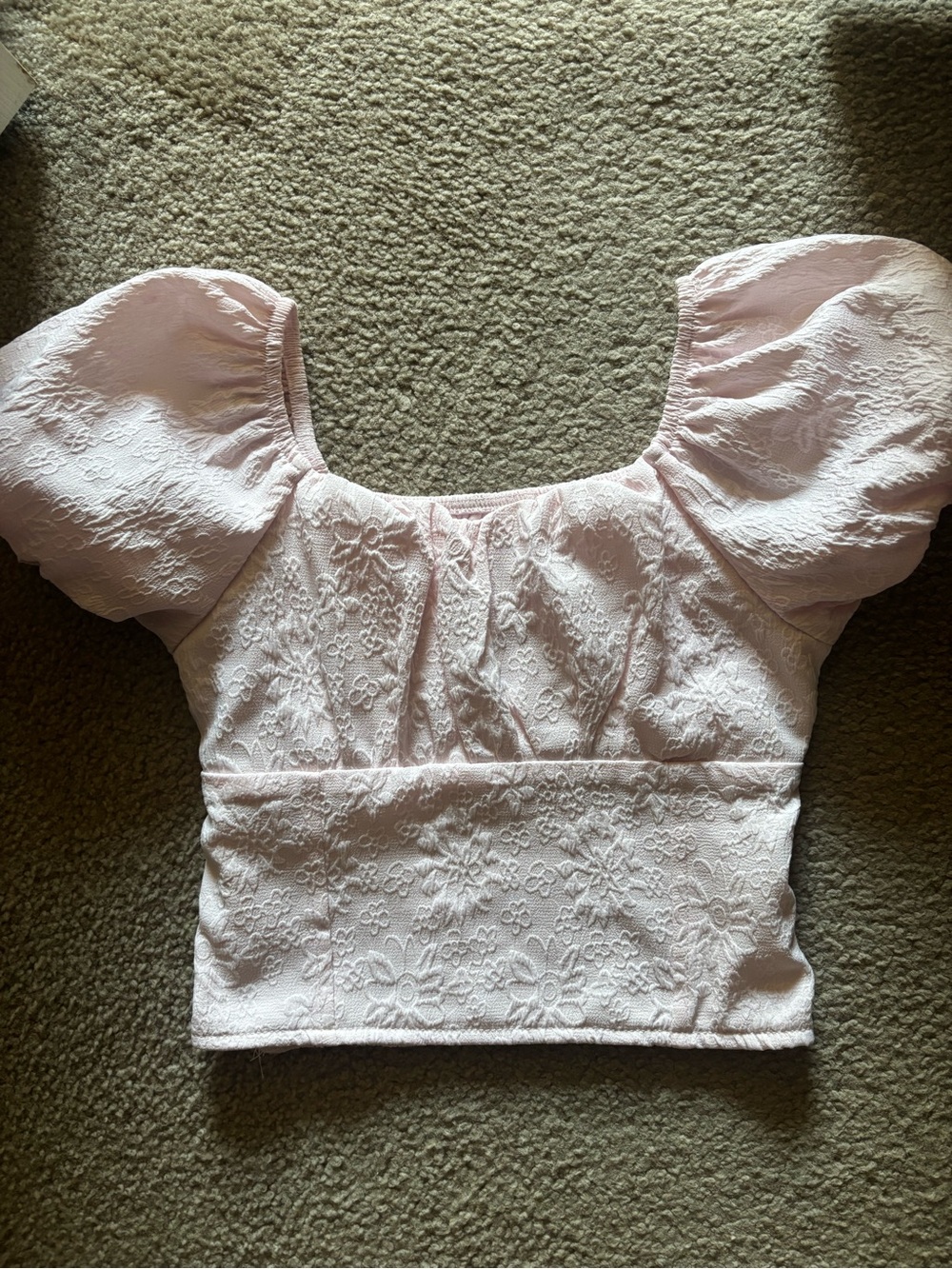 art class Light Pink Puff Sleeve Embroidered Crop Top